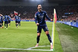 Mikel Merino celebrating