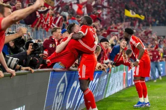 Bayern Munich players celebrating with fans