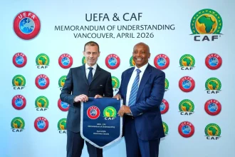CAF President, Patrice Motsepe and UEFA President, Aleksander Čeferin