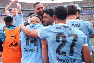 Man City players celebrating