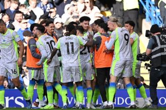 Man City players celebrating